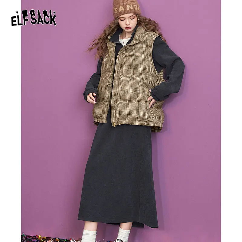 ELFSACK Down Vest Women 2023 Autumn/Winter New Dog Printing Loose Warm Outwears