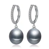 Wedding Natural Freshwater Grey Pearl Hoop Earrings Women,925 Sterling Silver Pearl Earring Girl Birthday Gift 1