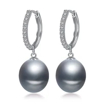 Wedding Natural Freshwater Grey Pearl Hoop Earrings Women,925 Sterling Silver Pearl Earring Girl Birthday Gift 1