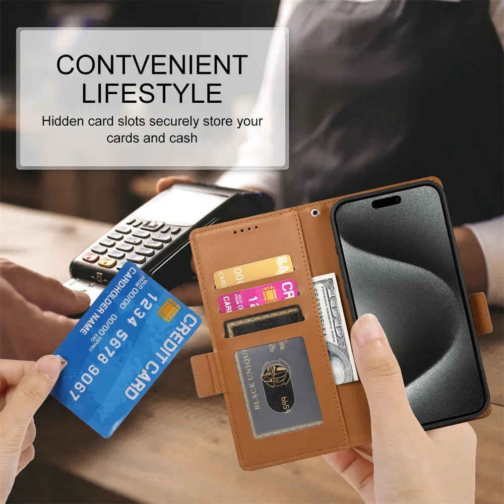 Premium PU Leather Flip Phone Case with Kickstand and Card Slot Wallet Cover