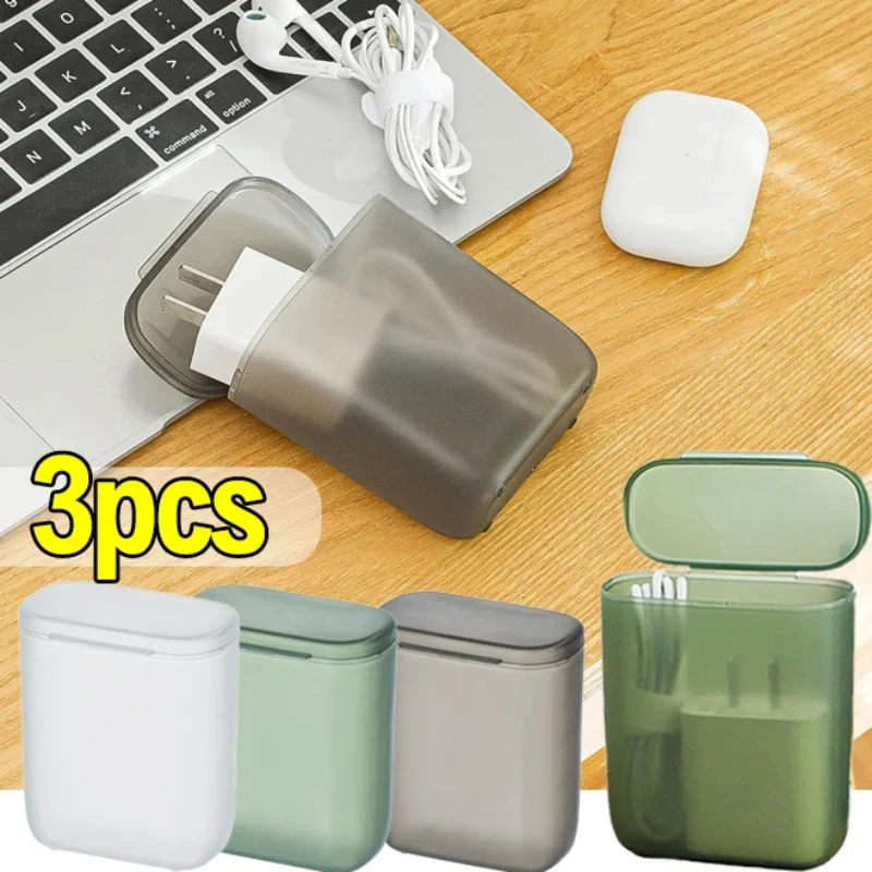 3pcs Portable Data Cable Storage Box Desktop Organizer Phone Charger Cable Wire Holder Dustproof Container Box for Office Home cable organizer rotating cable winder box plastic portable wire storage case phone holder mouse wire earphone cord storage