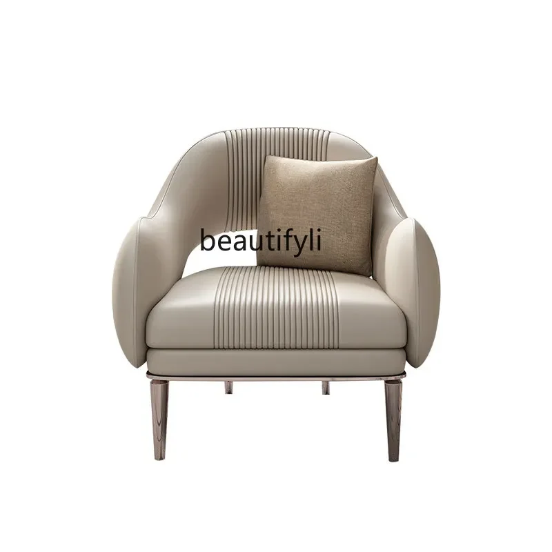 

Italian Minimalist Modern Leisure Chair Living Room Fabric Craft Lazy Recliner Leather Single Sofa Light Luxury