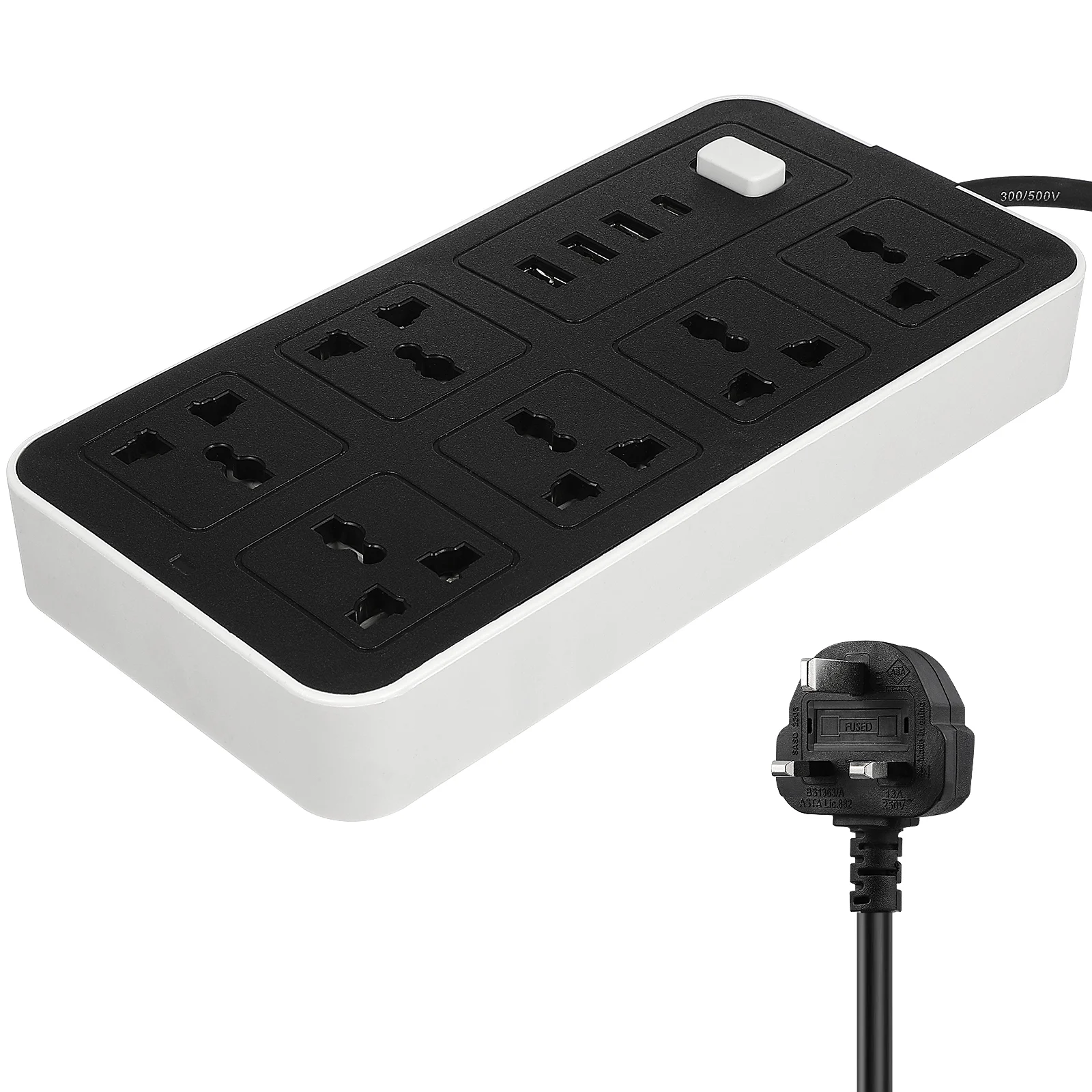 

Flat Power Strip Extension Cable Multi Plug Outlet With USB Charging Ports UK Plug British Standard Panel Wiring Socket