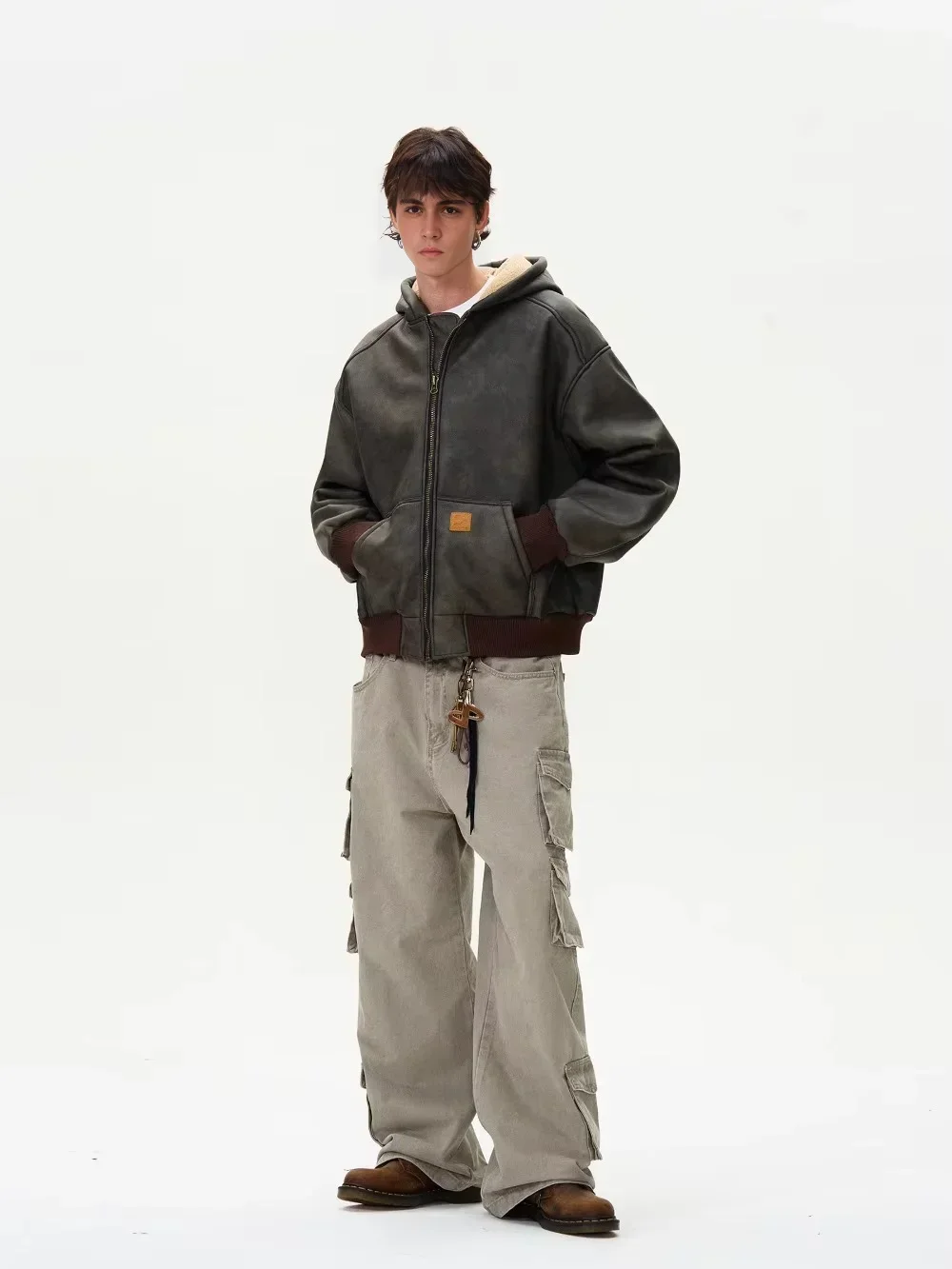Tung Sung Heavy and Old Fur Integrated Hooded Jacket for Men Loose Casual Thickened Velvet Y2k Coat Men Winter 2