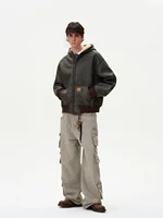 Tung Sung Heavy and Old Fur Integrated Hooded Jacket for Men Loose Casual Thickened Velvet Y2k Coat Men Winter 2
