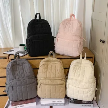 Zaino da viaggio trapuntato alla moda Zaino per studenti di grande capacità in tinta unita Borsa per mamma multitasche in nylon