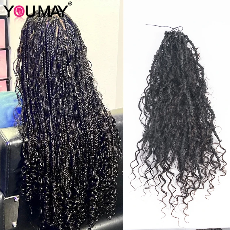 Crochet Loc Braiding Hair Extensions Boho Hair Braids Synthetic With Real Curly Human Hair Crochet Dreadloc For Black Youmay