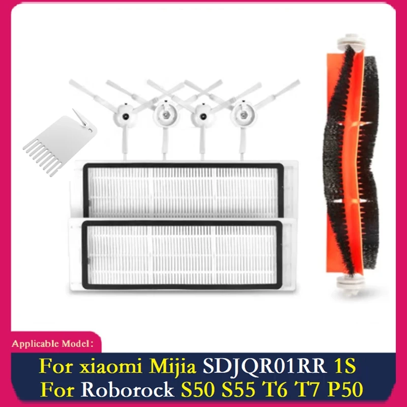 

8Pcs For Xiaomi Mijia SDJQR01RR 1S / S50 S55 T6 T7 P50 Vacuum Cleaner Main Side Brush Filter Spare Parts