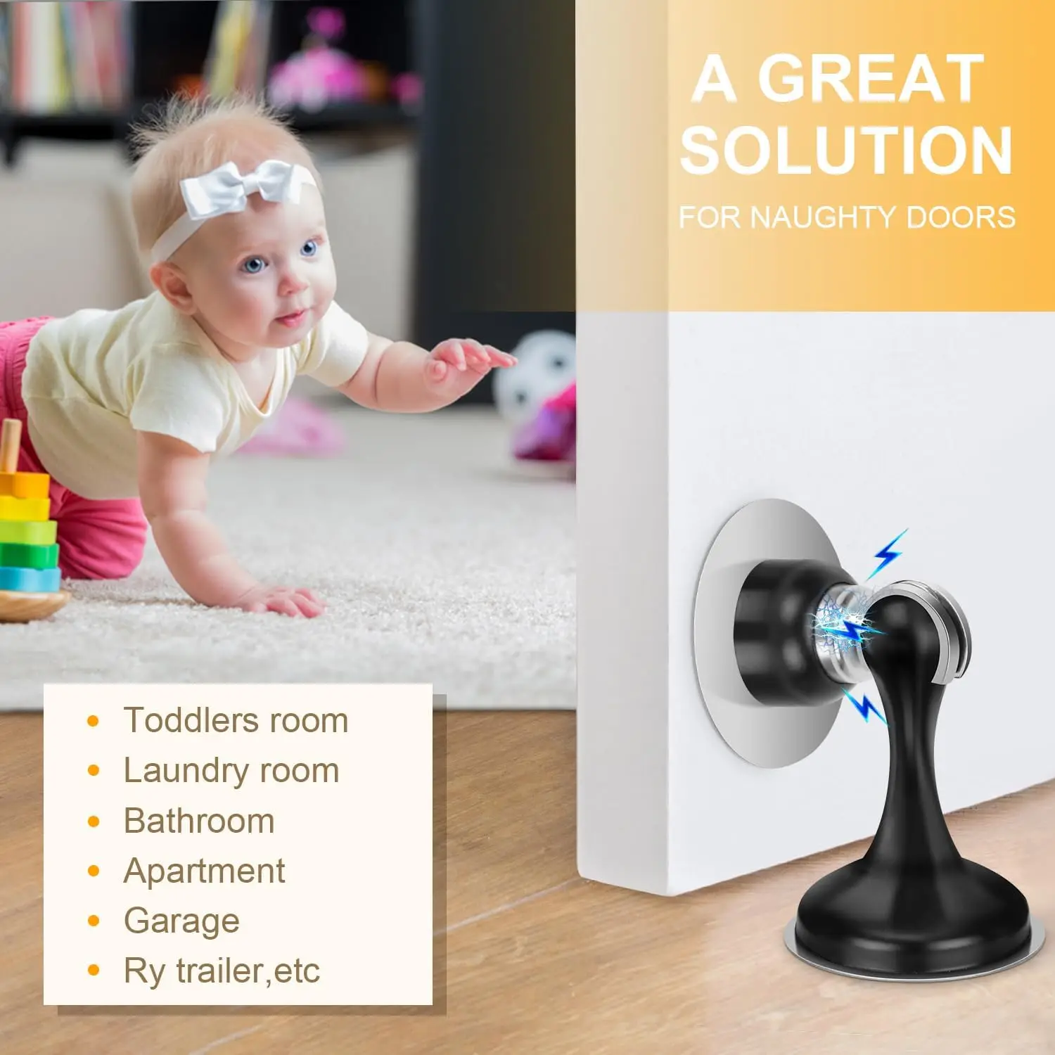 Magnetic Door Stopper Stainless Steel No Drilling Wall Mount Anti-Slip Keep Open