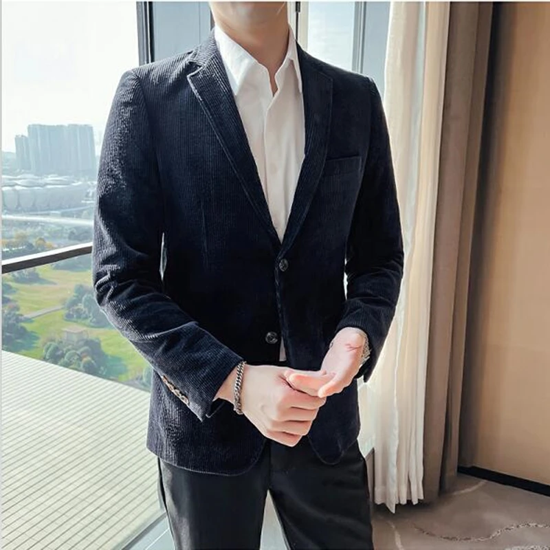 Corduroy Men's Blazer Single Breasted Casual Elegant Wedding Man Suit Jackets Coat Men's Stage Men Clothing Coat for Party Prom