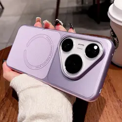 Magnetic Matte PU Leather Pattern Electroplated Hard Cover Case for Huawei Pura 80 Pro (PURPLE)