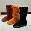 2024 Autumn/Winter New Plus Size Middle Tube Snow Boots Women's Korean Style Horn Buttons Fleece-Lined And Thickened Warm Women'