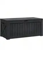 Flamaker Resin Deck Box 120 Gallon Waterproof Large Deck Boxes Plus Outdoor Indoor Storage Box Imitation Wood Resin for 1