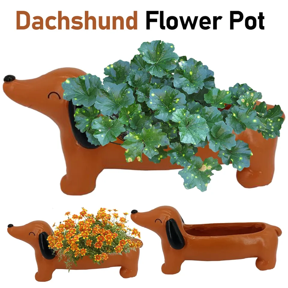 Pot De Fleur En Forme De Teckel – En Résine, Dimensions 21x10x6.5 Cm, Idéal Pour Succulentes Et Déco Bureau - 9