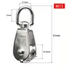 1 Pack M15 Lifting Double Pulley Block Stainless Steel Heavy Duty Crane Swivel Hook Double Pulley Roller 6