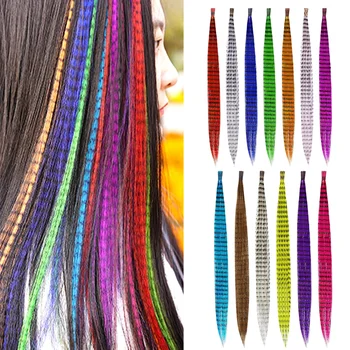 10 Pieces Colored Synthetic Hair Feather Colorful Hair Extension 12 Colors Straight Hair Extensions With 1