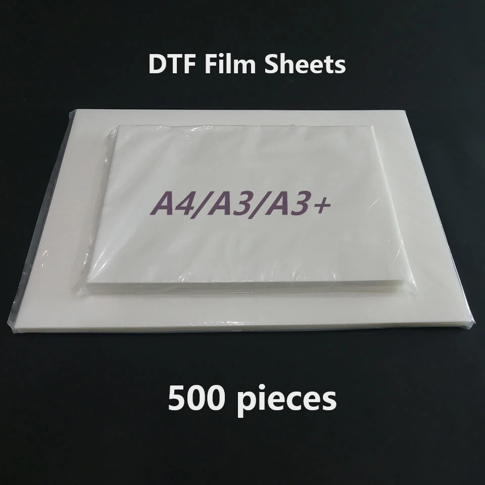 500 개 뜨거운 판매 A4 A3 A3 + 크기 DTF 종이 필름 75U 두께 뜨거운 껍질 DTF PET 필름 디지털 잉크젯 프린터