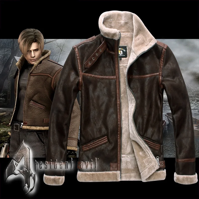 

Resident Evil leather jacket Men's casual PU leather jacket motorcycle wear casaca de cuero hombre jaqueta masculina Brown