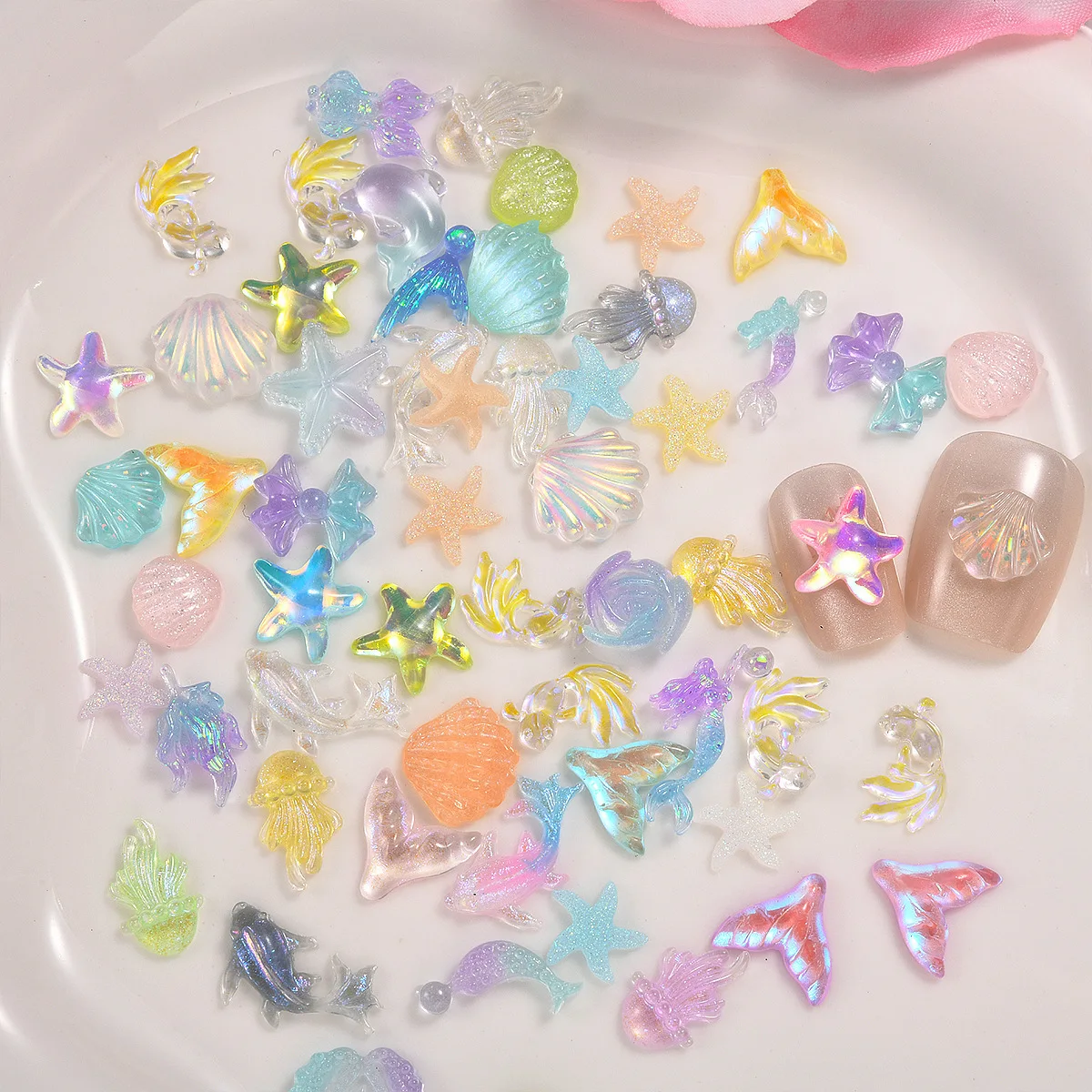 Ocean-Inspired Nail Art Charms - Shiny Shell & Sea Star Decorative Accents
