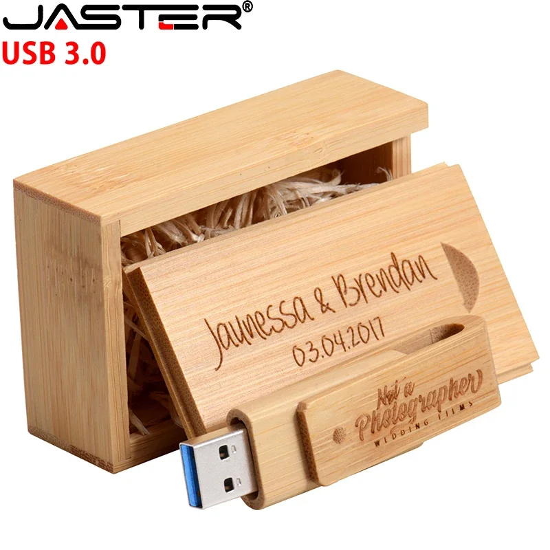 JASTER 무료 맞춤형 로고 나무 플래시 드라이브, 3.0 박스, USB 펜 드라이브, 결혼 선물 메모리 스틱, 128GB, 64GB, 32GB, 16GB, U 디스크, 8GB