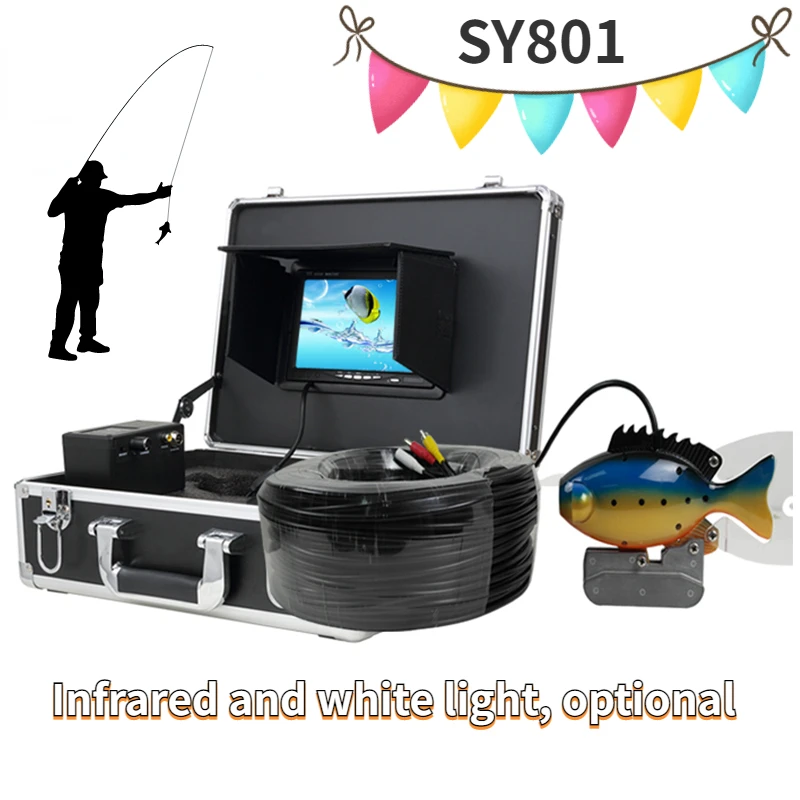 SY801 Waterproof Underwater Fish Finder Monitoring System with 7'' TFT Color LCD Screen and Night-vision-LED Portable Case