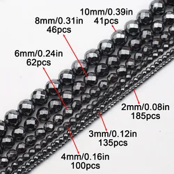 Natural Matte Silver Hematite Stone Beads - Round Loose Spacer Beads for DIY Jewelry and Charms, 2 - 10mm (Faceted Black 529)