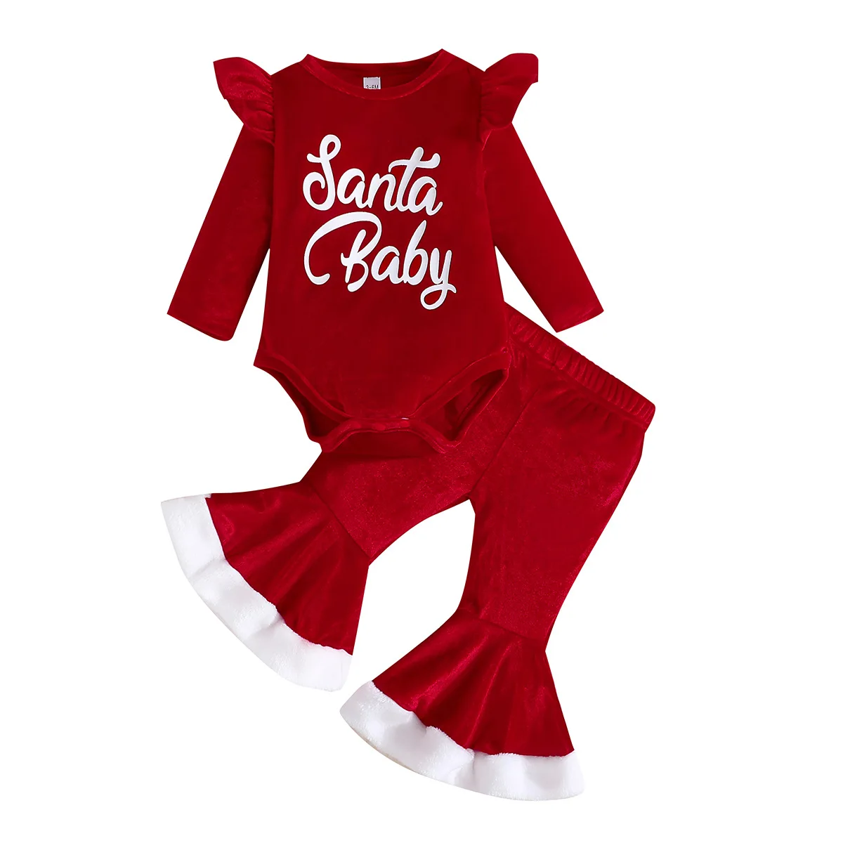 

Baby 3-24M Christmas Newborn Infant Baby Girl Clothes Set Santa Romper Flare Pants Velvet Xmas Outfits Clothing 30