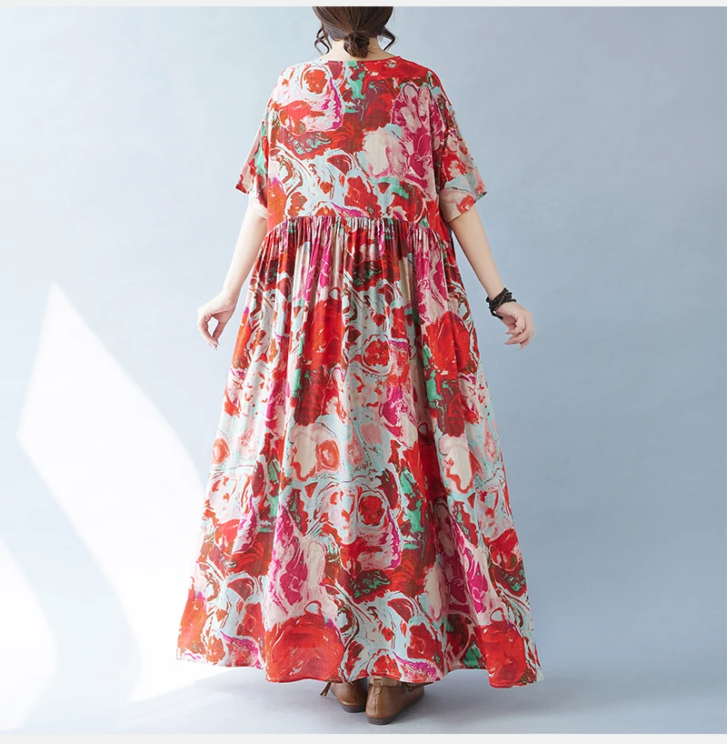 Vintage Boho Cotton Summer Dress - Casual Loose Print Holiday Dress for Women