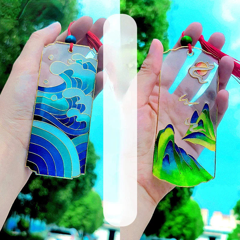 Description Picture 3 of itemCloisonne filigree enamel painting diy handmade material package to make intangible cultural heritage bookmark pendant gift