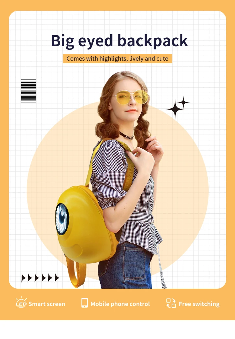 Trend Intelligent Led Screen Big Eye Girls School Backpack Bags For Women Travel