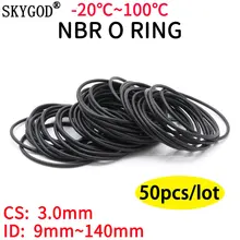 

50Pcs Black O Ring Gasket CS 3mm OD 9mm ~ 140mm NBR Automobile Nitrile Rubber Round O Type Corrosion Oil Resist Sealing Washer