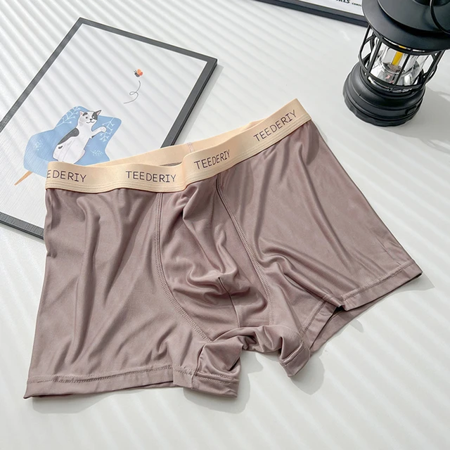 Men's Ice Silk Comfortable Soft Boxer Briefs Middle Waist Skin