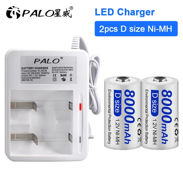 Chargeur intelligent LED pour batterie Rechargeable 1.2v, 1.2 mah, Type D,  Ni-Mh, AA, AAA, 8000 V - AliExpress