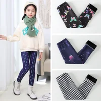 2-12T Winter Warm Baby Girls Leggings Plus Velvet Thicken Pants Stretchy Kids Leggings Printing Flower Children Trousers Age 3