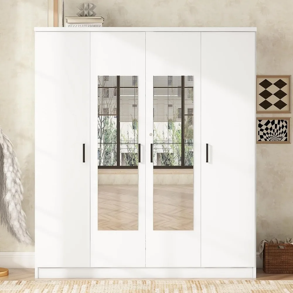 Modern four door wardrobe with drawers, vanity mirror and hanging basket, clothing storage cabinet, independent wardrobe 2