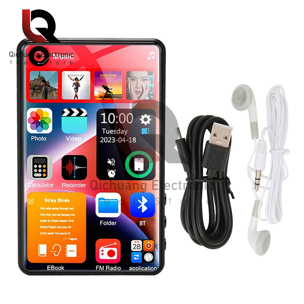 MP4 Music Player 4 Inch 16GB BT 5.2 Touch Screen with Speaker