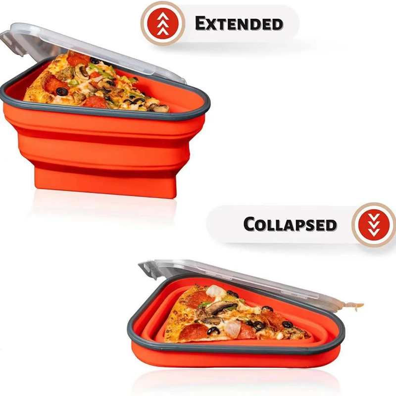 Multi-Purpose Triangular Pizza Box Set-BPA Free Silicone Foldable Container with 5 Trays, Restaurant Quality Food Packaging