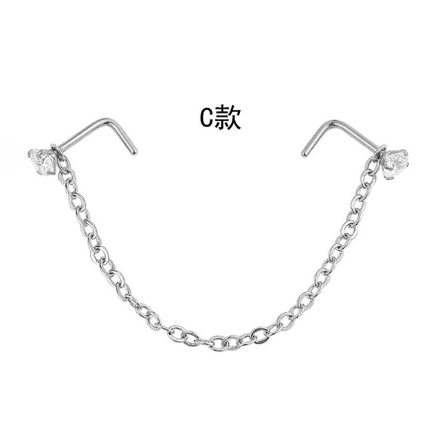 Double Nose Piercing Chain Nose Chain for Nostril Piercing Stainless Steel Nose Stud Decoration Earring Piercing Chain Women