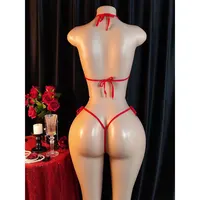 Ensemble de lingerie féminine super sexy : soutien-gorge mini à lacets réglables, string sans dos, fin et uni, idéal pour l'été 2