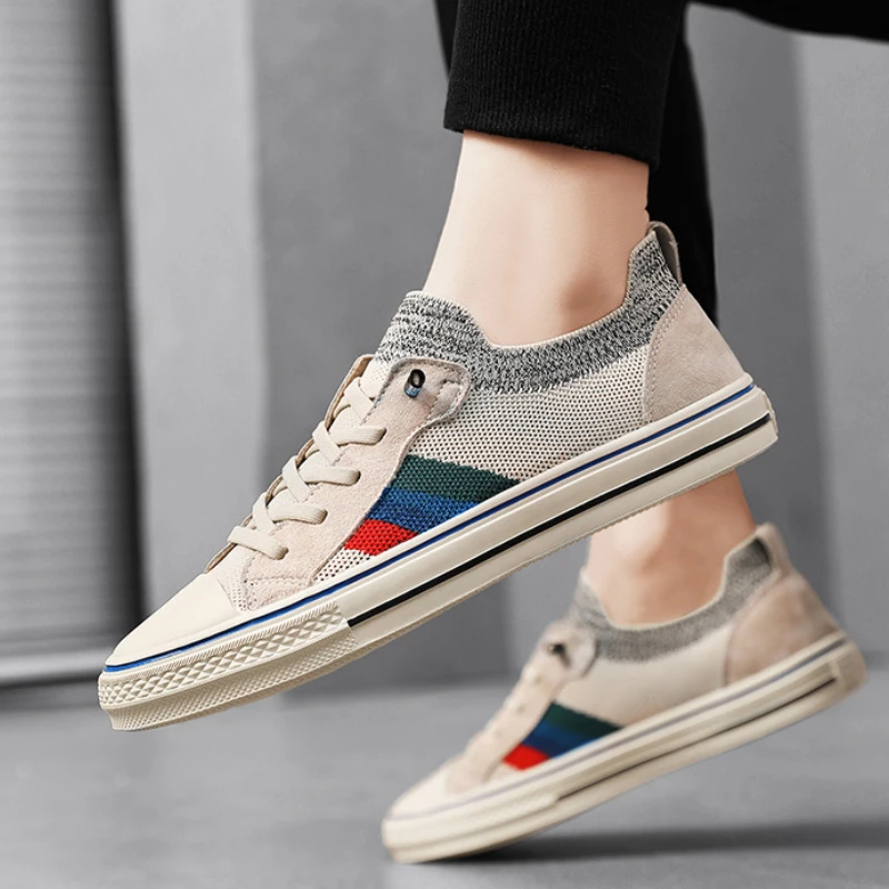 

Fashion Men's Skateboard Sneakers Summer Mesh Breathable Board Shoes Casual Walking Rubber Flats Zapatillas Para Hombres