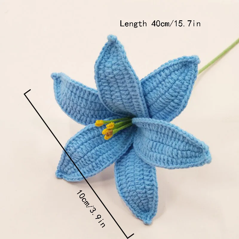 Artificial Flowers Wool Crochet Lily Flower Branch Hand-Knitted Flower Bouquet Hand Woven Party Knitted Flowers for Home Wedding