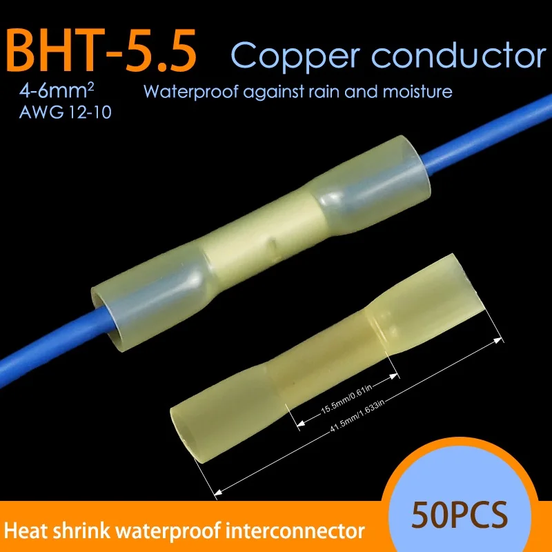 20/50 PCS Heat Shrink Connectors Insulated Waterproof Crimp Terminals Seal Butt Electrical Wire Connector 22-18 AWG