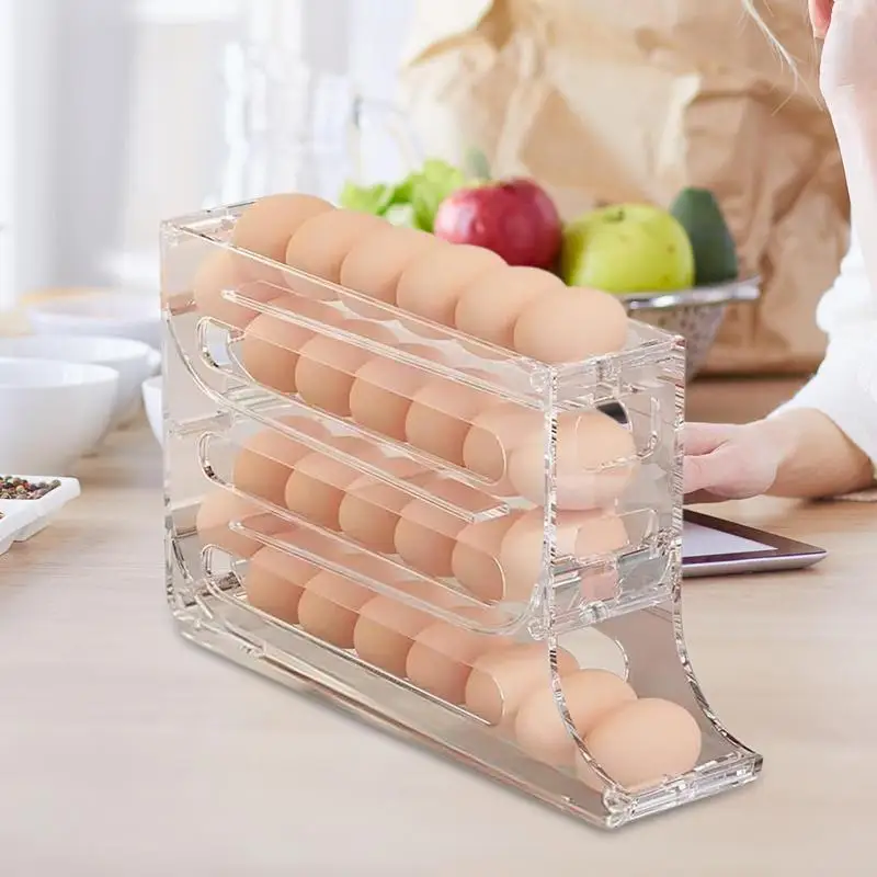 냉장고 계란 보관함, 자동 스크롤 주방 계란 정리함 거치대 계란 상자, 대용량 전용 계란 롤링 랙