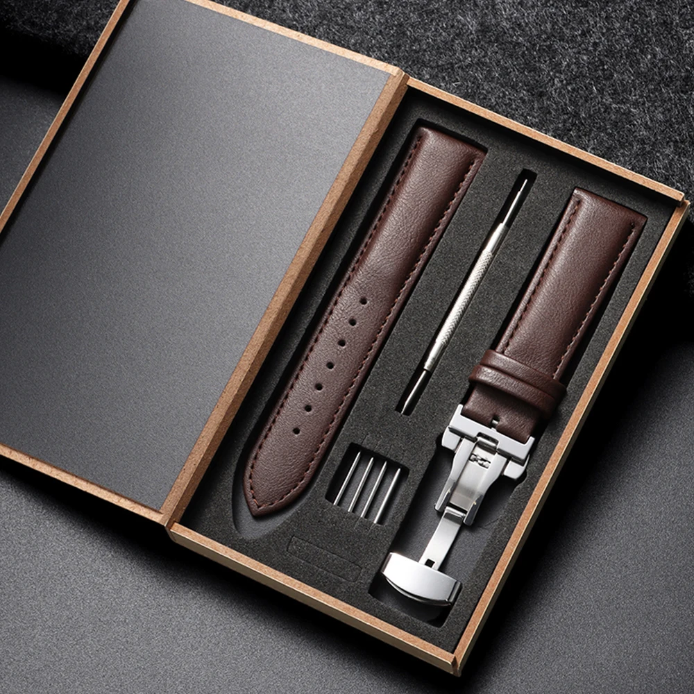 Elegant Calfskin Watch Band with Butterfly Clasp
