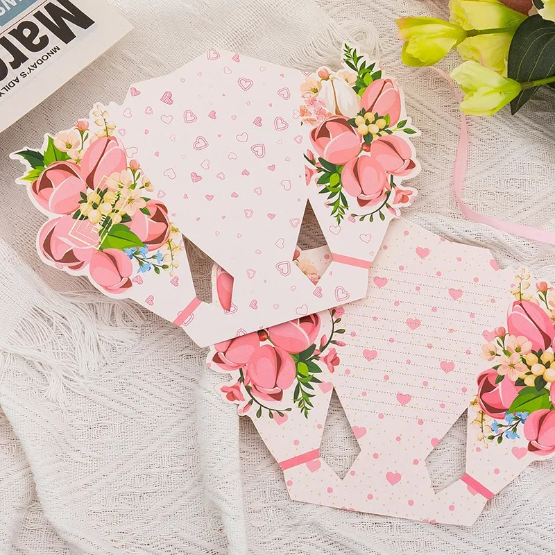 Greeting Cards 1pcs 3D Bouquet Bow Foil Valentine's Day Christmas Blessing Thank You Gift Message Thanksgiving