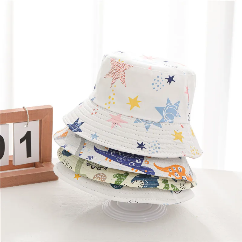 Dinosaur Print Baby Bucket Hat Cute Cartoon Cotton Children Fisherman Cap Toddler Boys Girls Summer Beach Sun Hats Panama Cap
