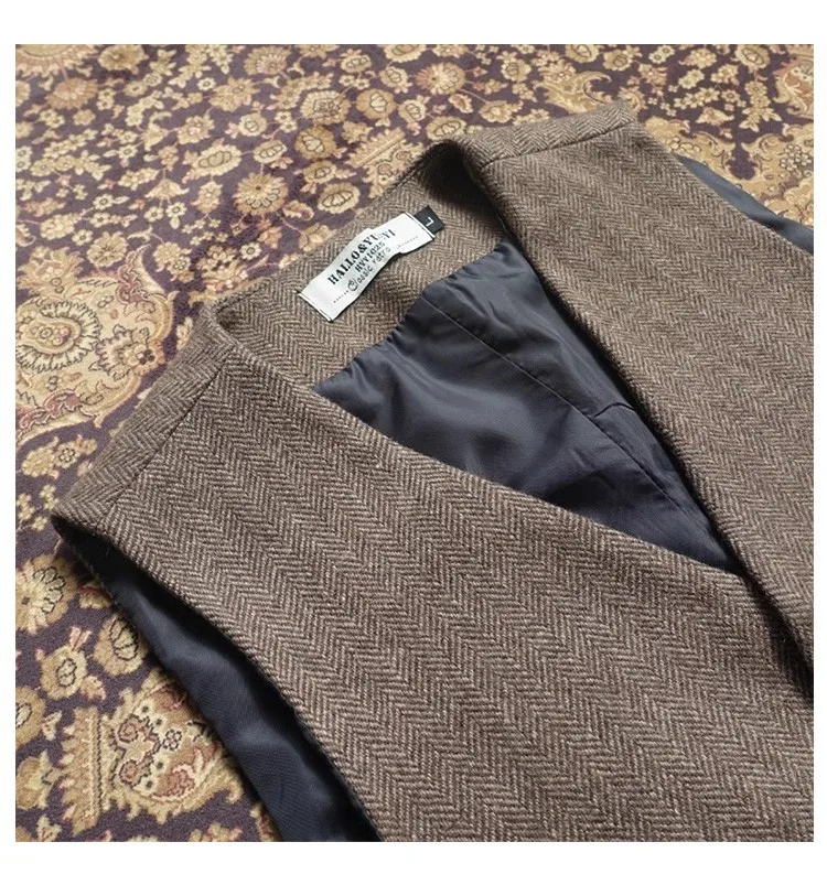 Herbst und Winter verdickte Anzugweste Herren große Woll-Fischgrätenmuster Retro britische dicke florale Wollweste – Detail 5