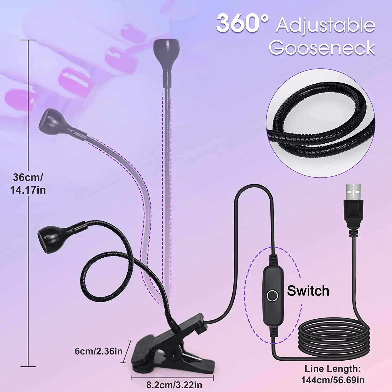 LED UV Lights Desk Torch 395nm Black Light Gooseneck Phone Repair Lantern Nail with Clip Lamp Mini Jade Appraisal Flashlight