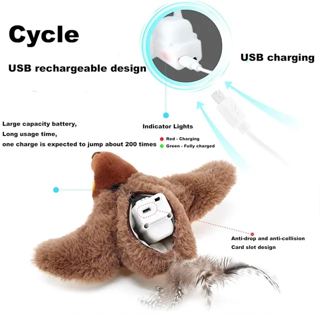 Interactive Cat Toy Flapping Bird with Catnip Rechargeable Simulation Bird Cat Toys Touch Activated Fluffy Plush Toys for Cats 5