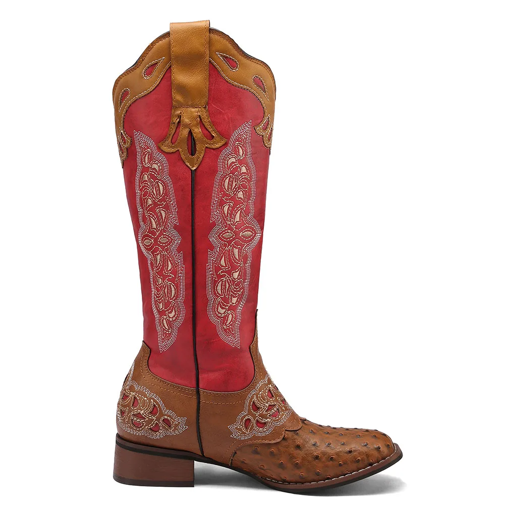 AOSPHIRAYLIAN Western Cowboy Patchwork Sewing Floral Boots For Women 2023 Knee High Retro Cowgirl Riding Women's Shoes Boots